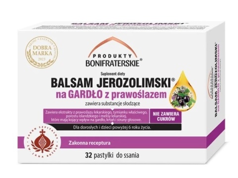 BALSAM JEROZOLIMSKI NA GARDŁO Z PRAWOŚLAZEM 32 pastylki PROD.BONIFRATERSKIE