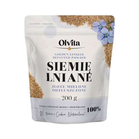 SIEMIĘ LNIANE ZŁOTE MIELONE ODTŁUSZCZONE OLVITA 200 g
