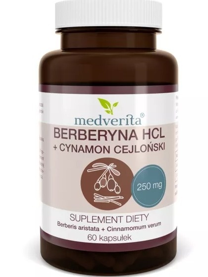 BERBERYNA HCL+CYNAMON CEJLOŃSKI 250mg 60kaps MEDVERITA