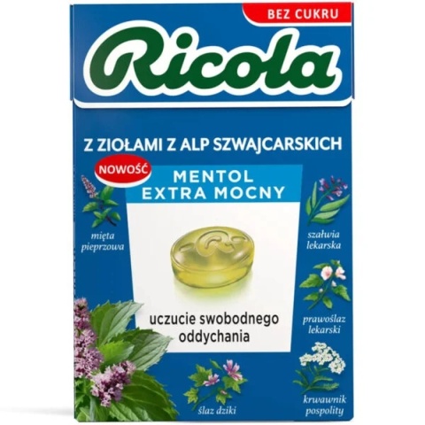 RICOLA CUKIERKI MENTOL EXTRA MOCNY B/CUKRU